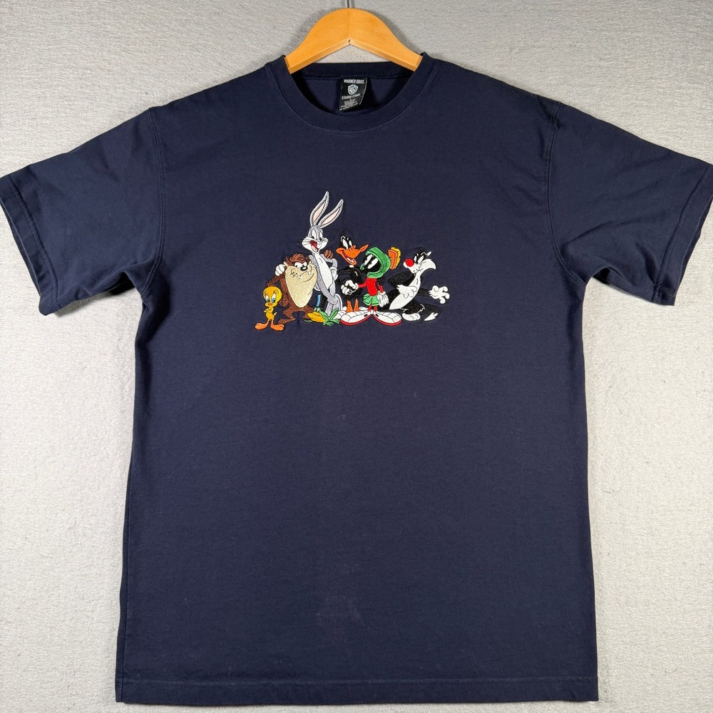 Vintage‎ 1998 Warner Bros Studio Store Looney Tunes Embroidered Navy T-Shirt S